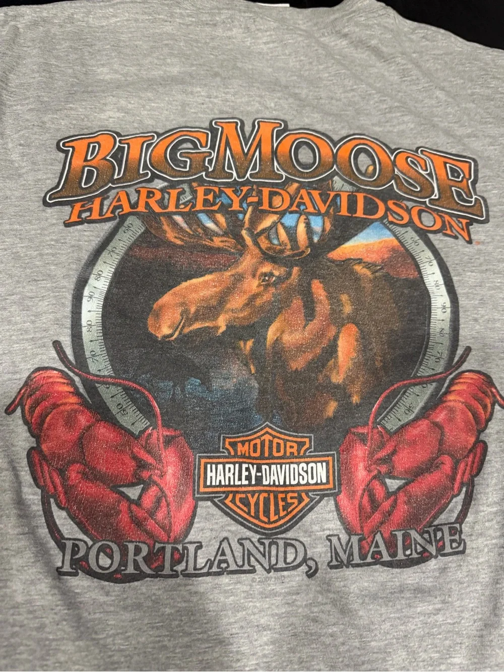 Harley-Davidson Gray Tee with Orange & Red Big Moose Graphic